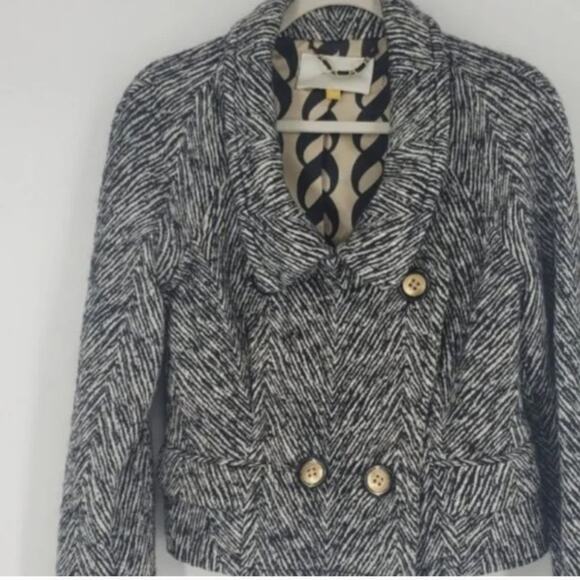 Anthropologie short military style black and white coat zebra print. Size 6. - Picture 1 of 2